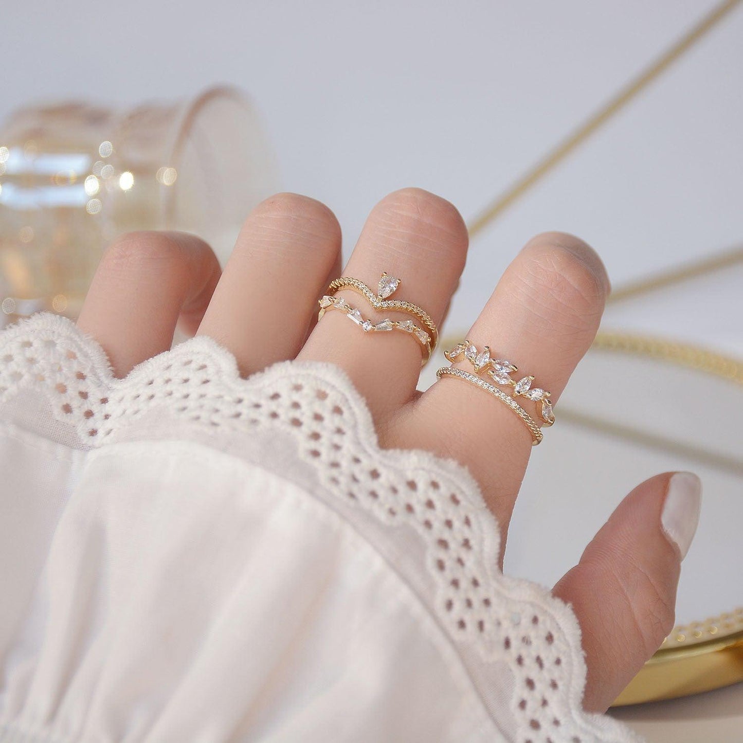 Adjustable Zirconia Ring in Gold