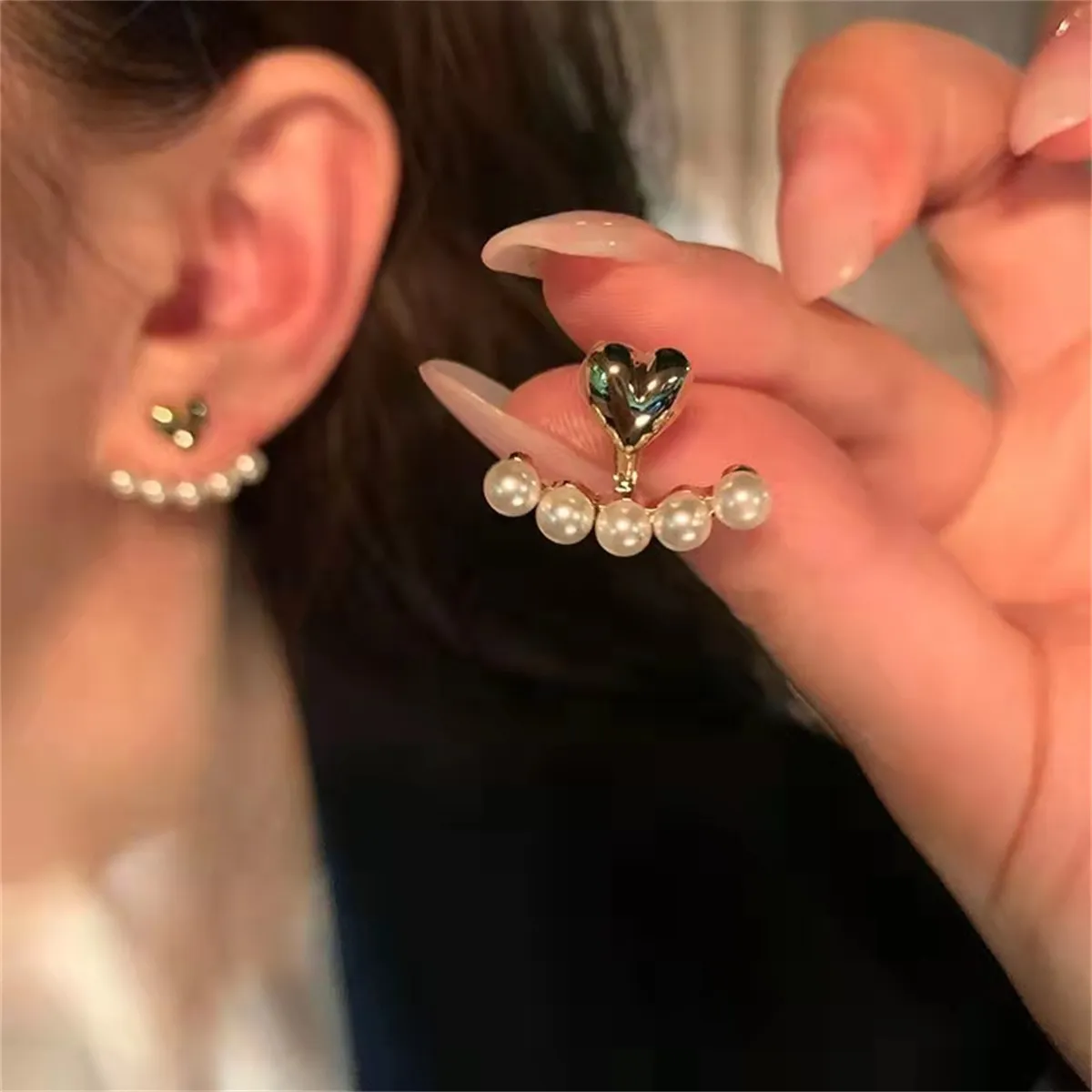 Elegant Green Heart Bead Earrings