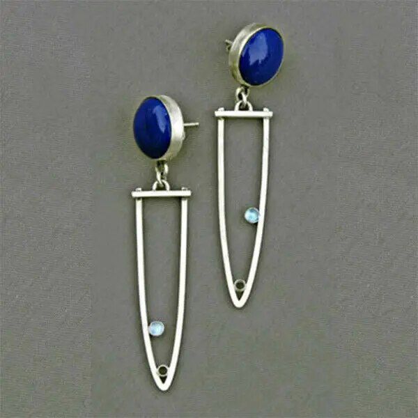 Vintage blue stone in silver earrings