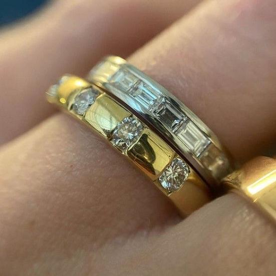 Double Crystal Ring in Gold and Vintage Silver
