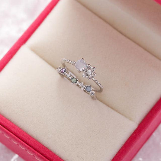 Adjustable Ring Made of Silver and Moonstone
