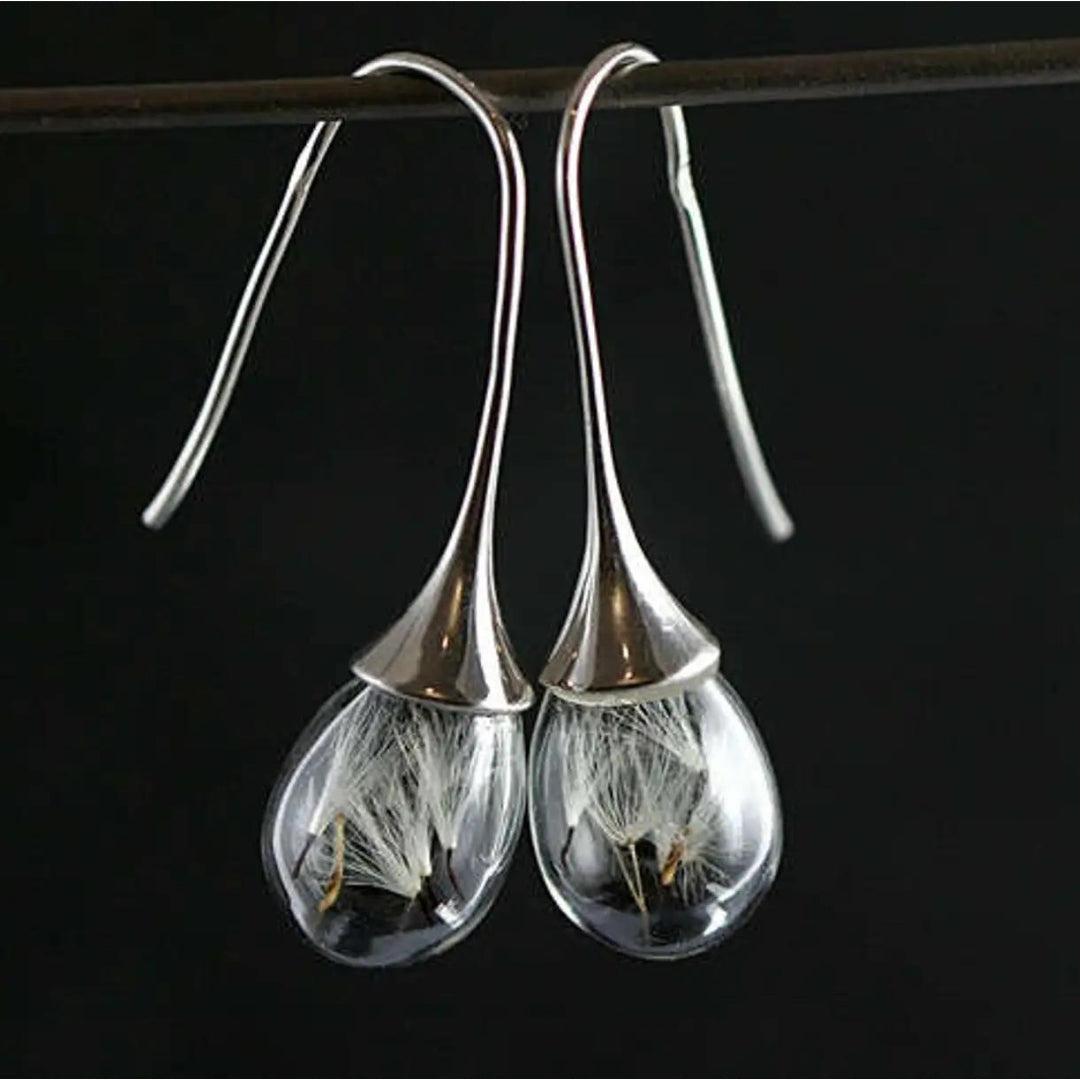 Silver Dandelion Pendant Earrings