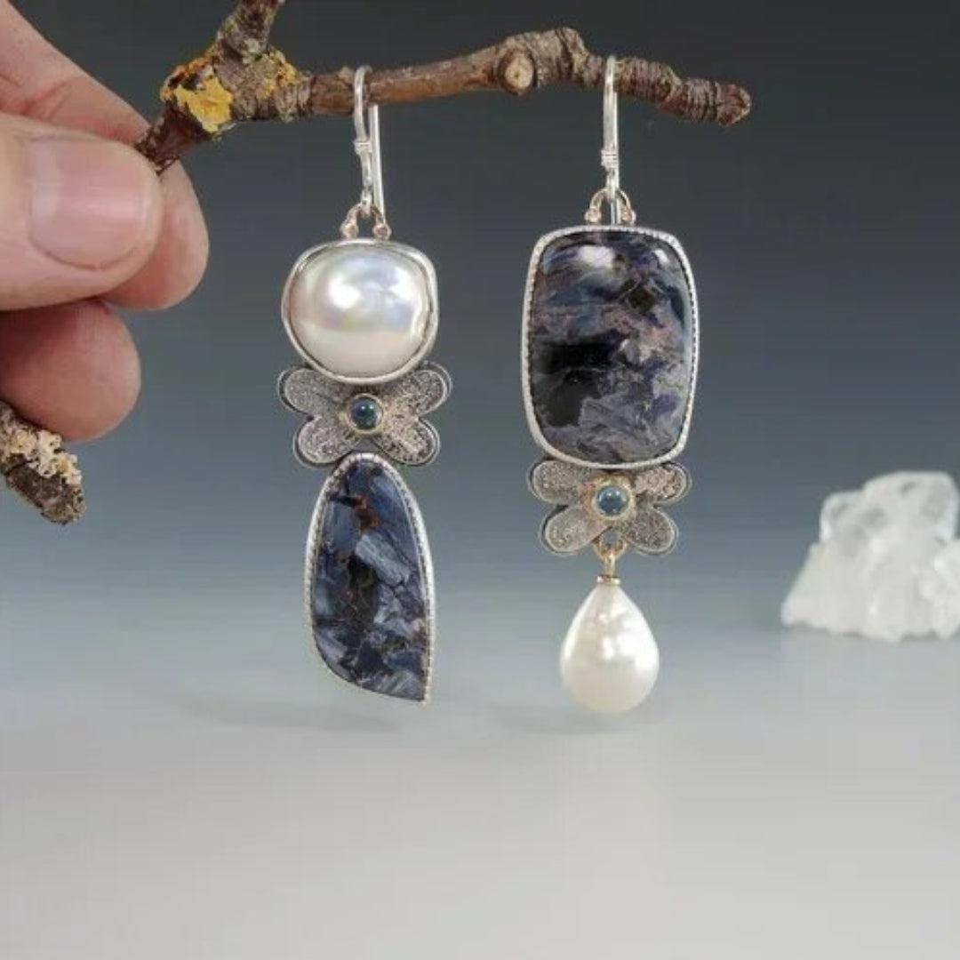 Dark Earrings with Vintage Pearls