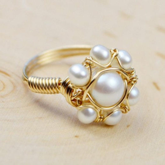 Vintage Inlaid Bead Golden Ring