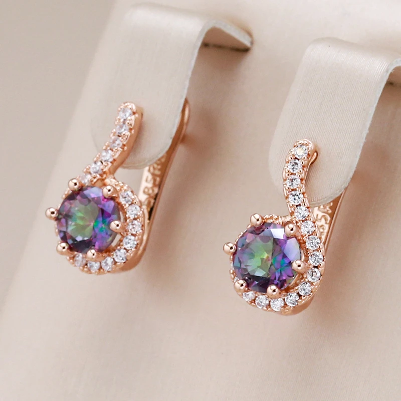 Small earrings with multicolored crystals in gold