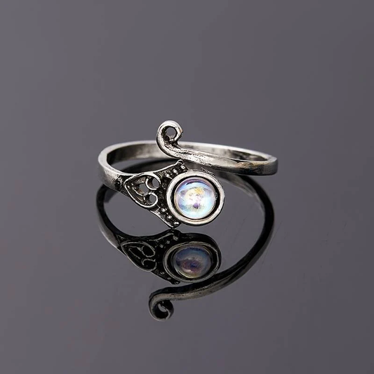 Vintage Open Moon Crystal Ring